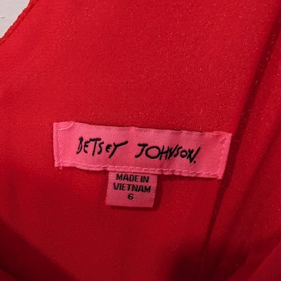 Betsy Johnson Red Midi Dress w Shoulder Ties, stain on front - Picture 7 of 7